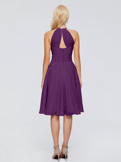 Molly Halter Knee Length Chiffon Bridesmaid Dresses With Pockets