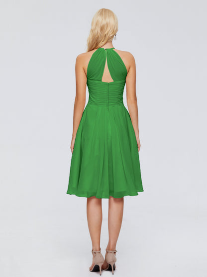 Molly Halter Knee Length Chiffon Bridesmaid Dresses With Pockets