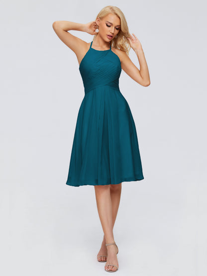 Molly Halter Knee Length Chiffon Bridesmaid Dresses With Pockets