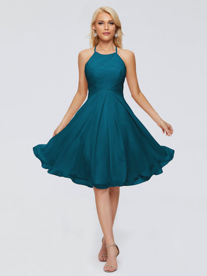 Molly Halter Knee Length Chiffon Bridesmaid Dresses With Pockets