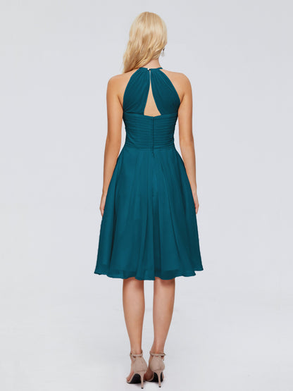 Molly Halter Knee Length Chiffon Bridesmaid Dresses With Pockets