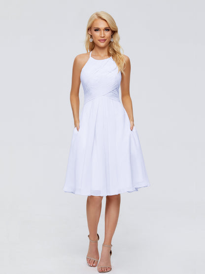 Molly Halter Knee Length Chiffon Bridesmaid Dresses With Pockets