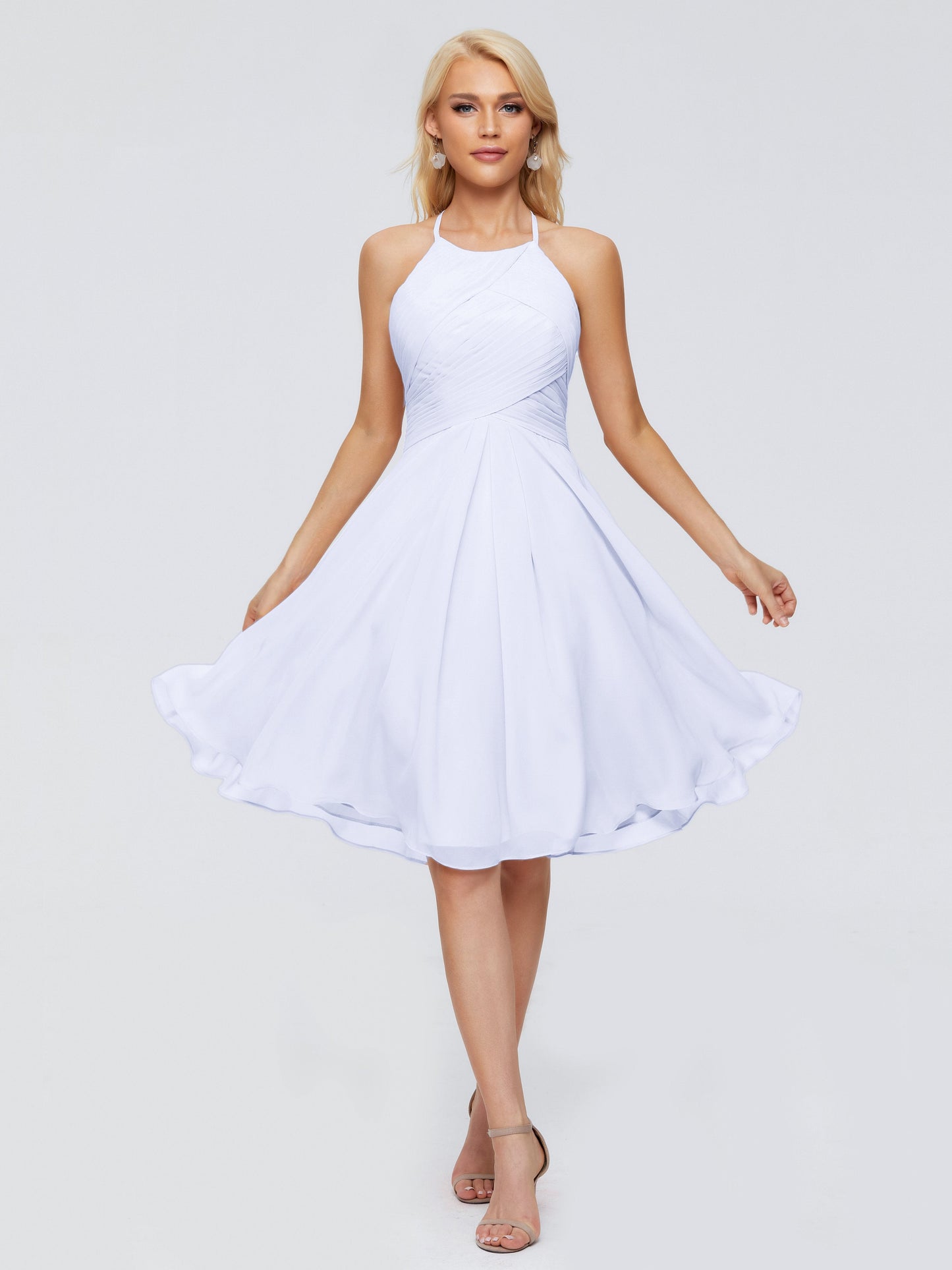 Molly Halter Knee Length Chiffon Bridesmaid Dresses With Pockets