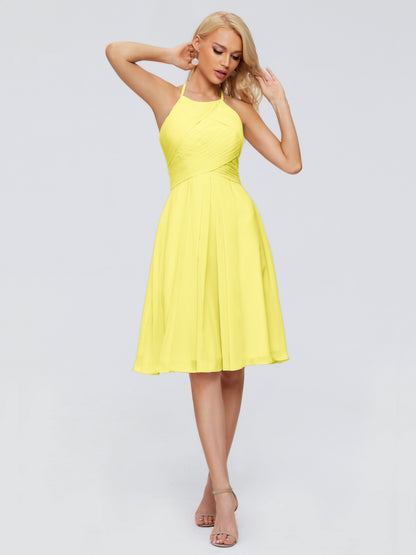 Molly Halter Knee Length Chiffon Bridesmaid Dresses With Pockets