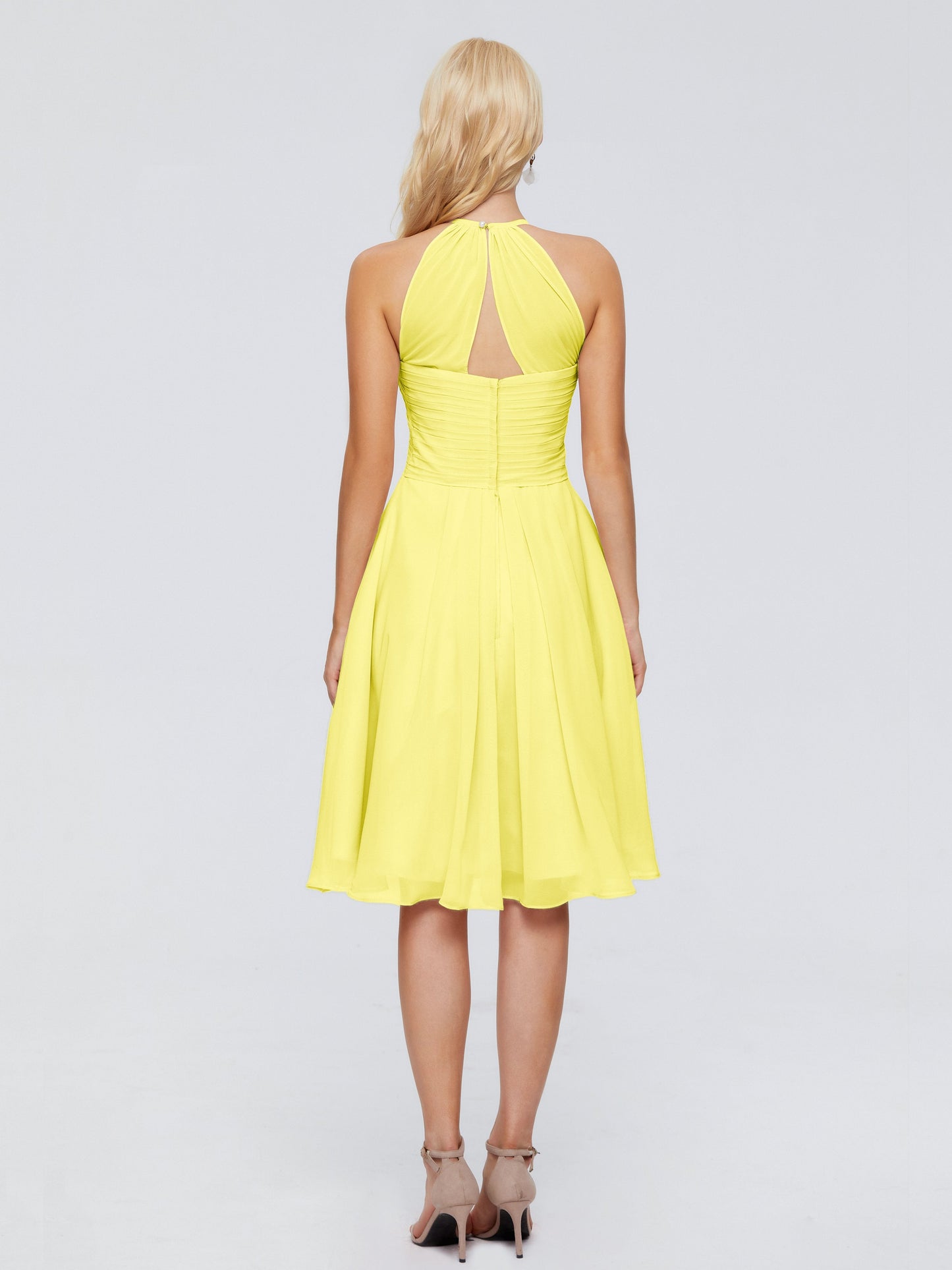 Molly Halter Knee Length Chiffon Bridesmaid Dresses With Pockets