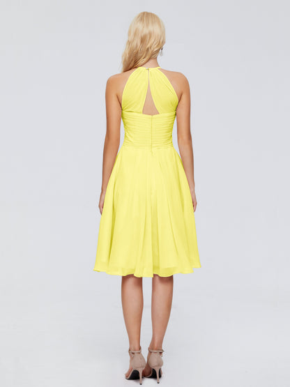 Molly Halter Knee Length Chiffon Bridesmaid Dresses With Pockets
