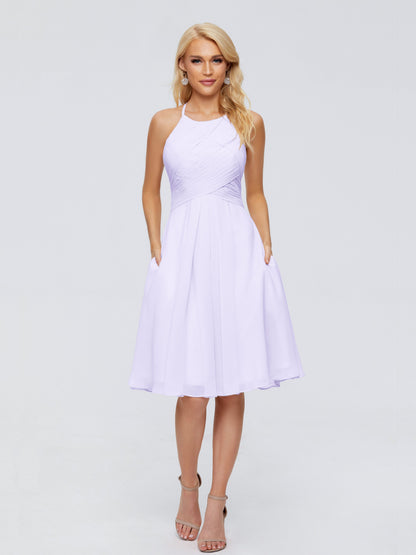 Molly Halter Knee Length Chiffon Bridesmaid Dresses With Pockets