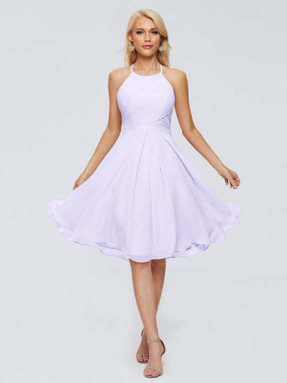 Molly Halter Knee Length Chiffon Bridesmaid Dresses With Pockets