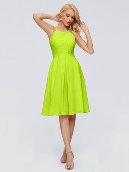 Molly Halter Knee Length Chiffon Bridesmaid Dresses With Pockets