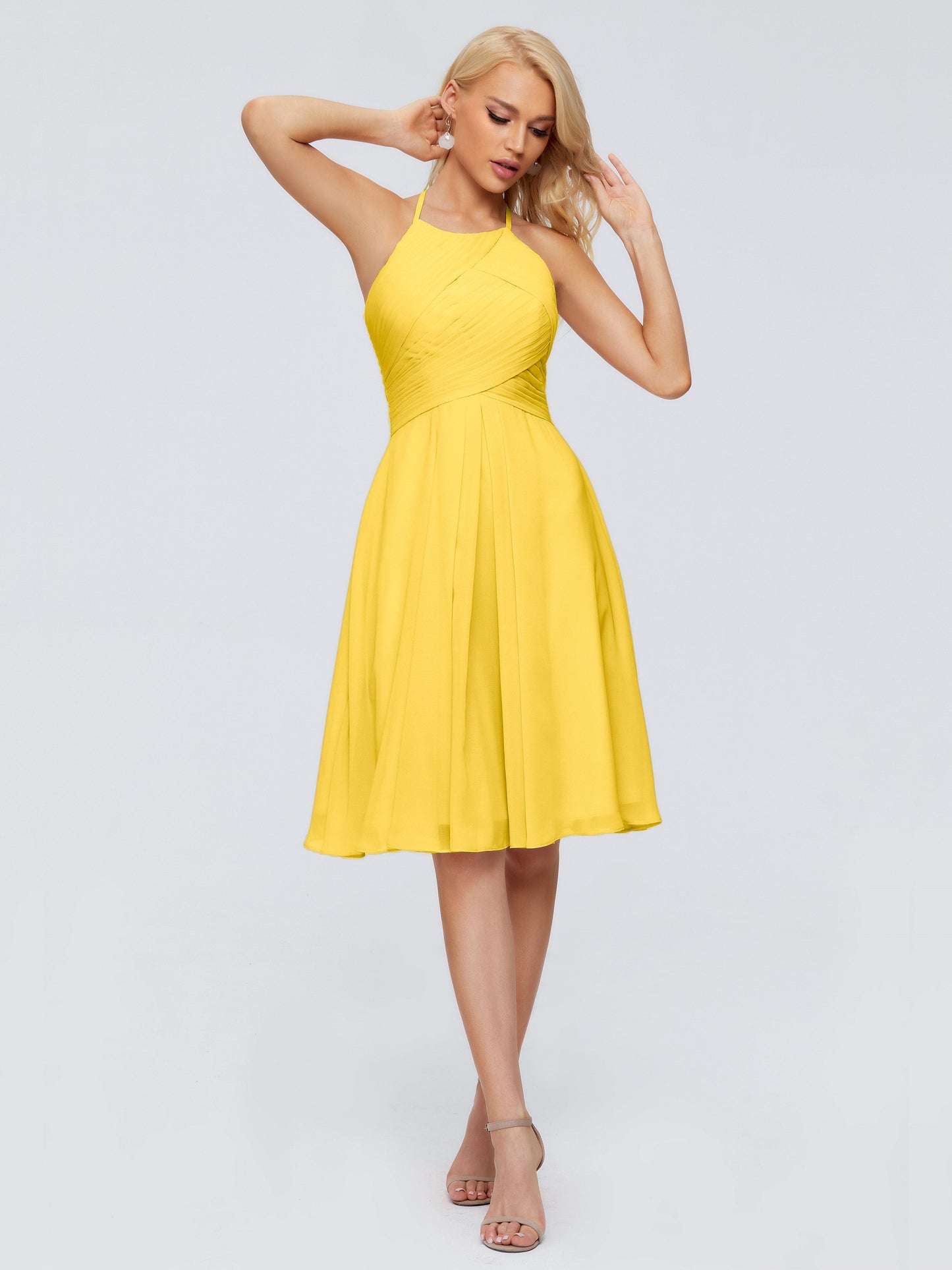 Molly Halter Knee Length Chiffon Bridesmaid Dresses With Pockets