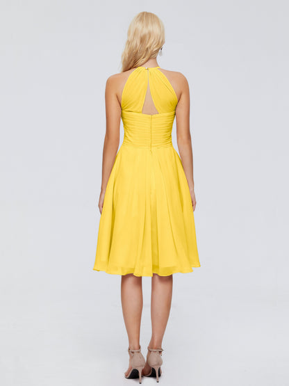 Molly Halter Knee Length Chiffon Bridesmaid Dresses With Pockets