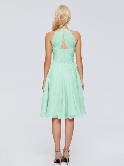 Molly Halter Knee Length Chiffon Bridesmaid Dresses With Pockets