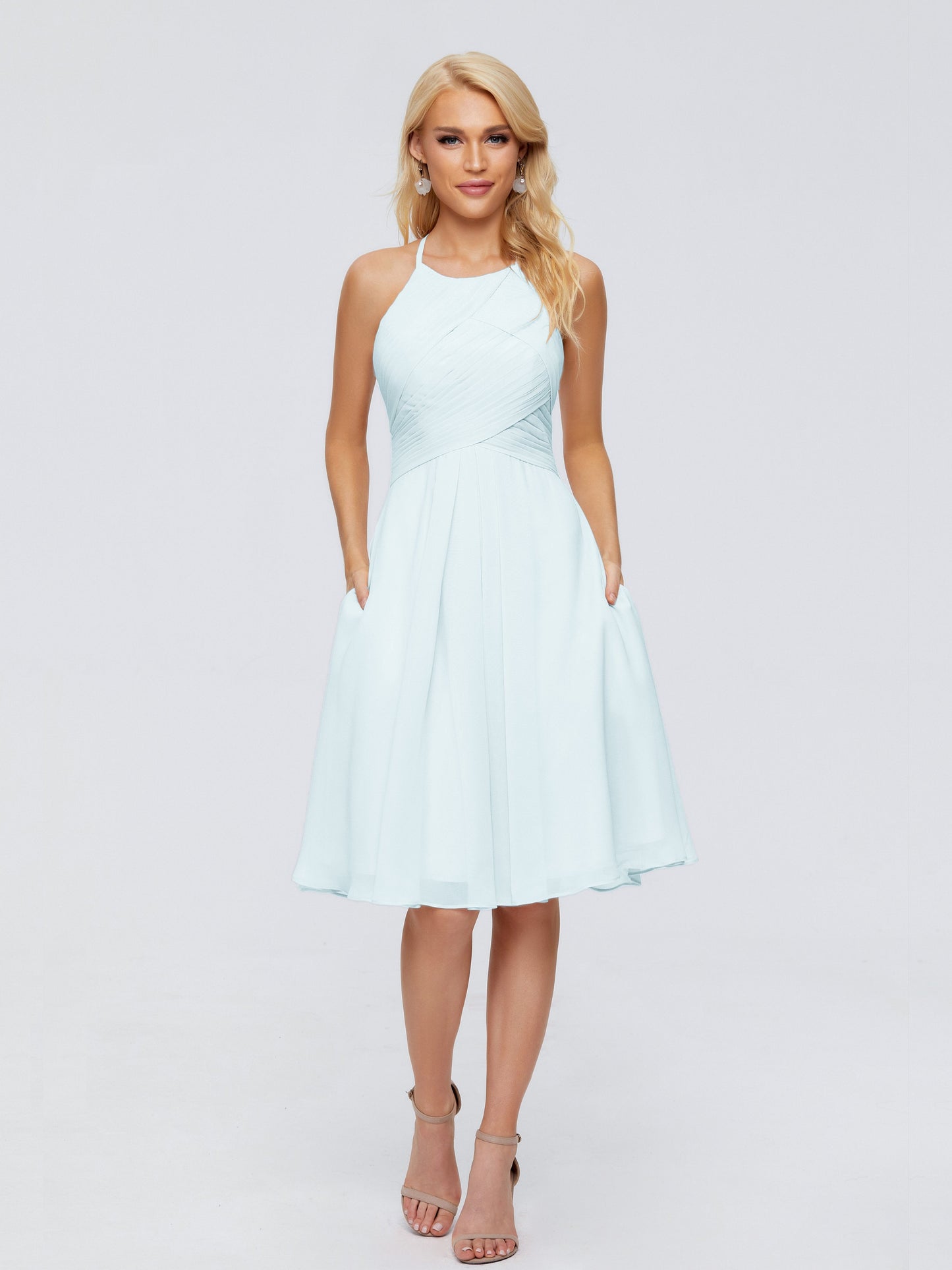 Molly Halter Knee Length Chiffon Bridesmaid Dresses With Pockets