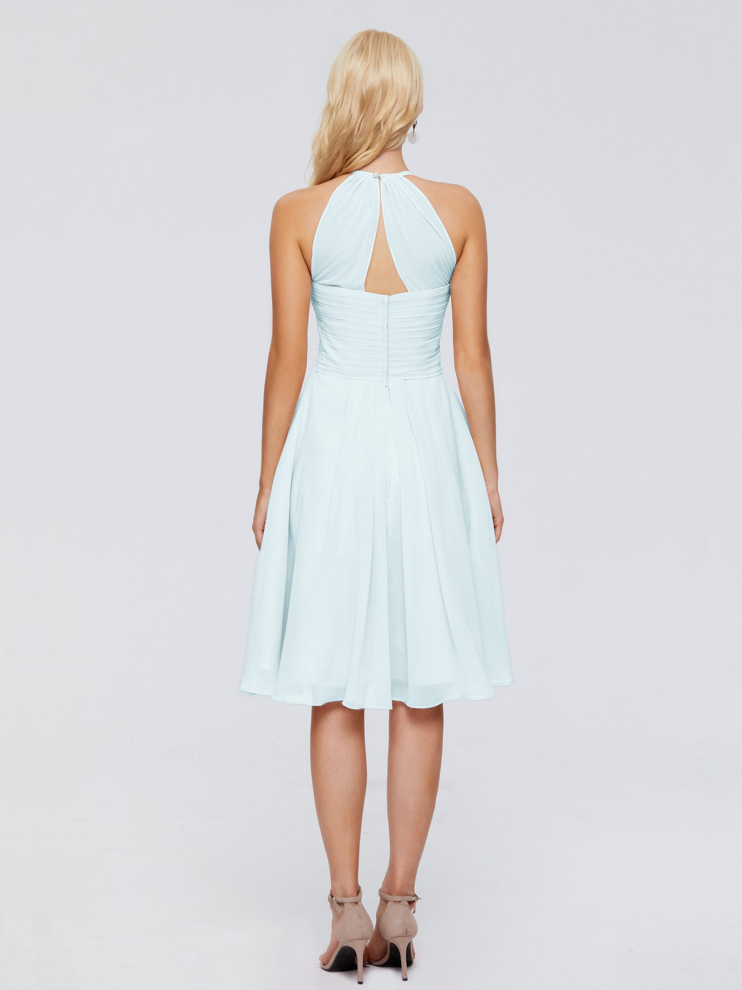 Molly Halter Knee Length Chiffon Bridesmaid Dresses With Pockets