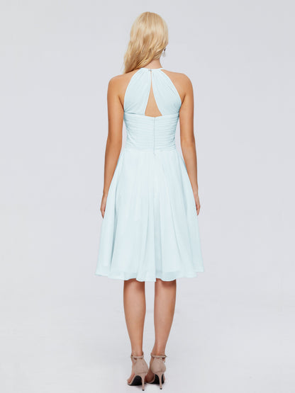 Molly Halter Knee Length Chiffon Bridesmaid Dresses With Pockets