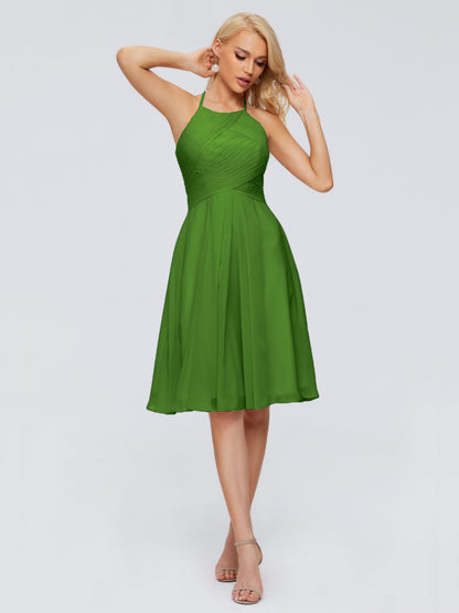 Molly Halter Knee Length Chiffon Bridesmaid Dresses With Pockets