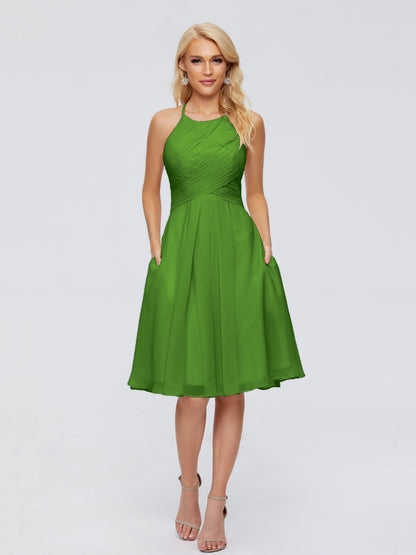 Molly Halter Knee Length Chiffon Bridesmaid Dresses With Pockets