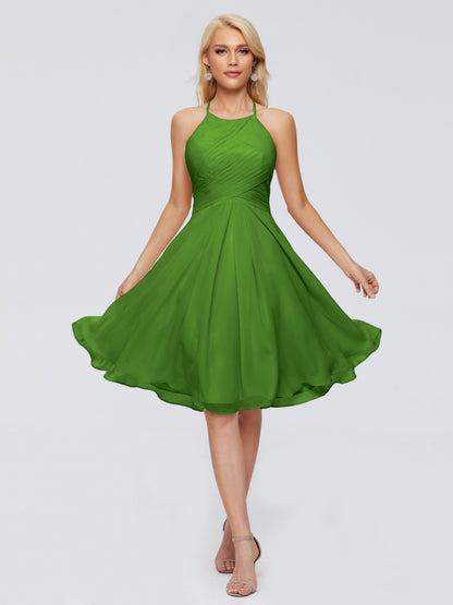 Molly Halter Knee Length Chiffon Bridesmaid Dresses With Pockets