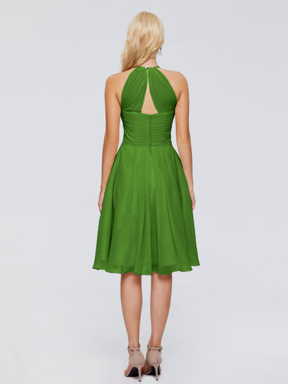 Molly Halter Knee Length Chiffon Bridesmaid Dresses With Pockets