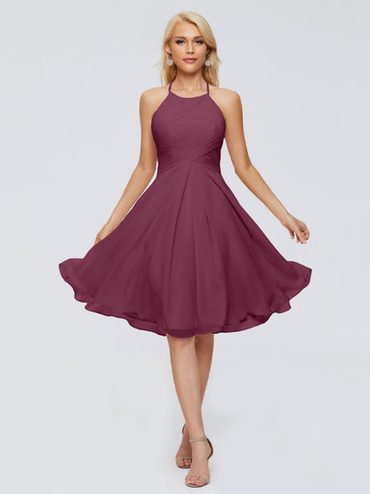 Molly Halter Knee Length Chiffon Bridesmaid Dresses With Pockets