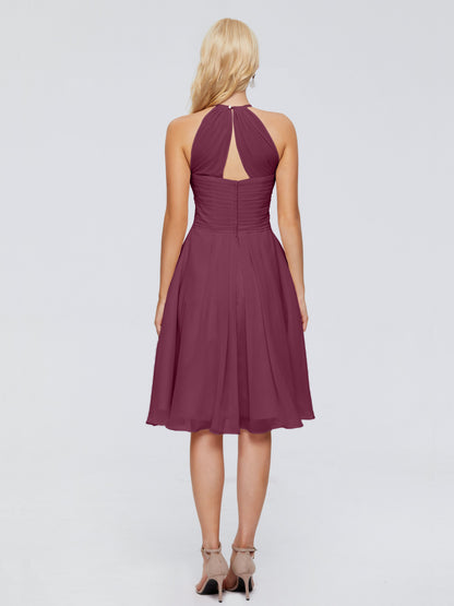 Molly Halter Knee Length Chiffon Bridesmaid Dresses With Pockets