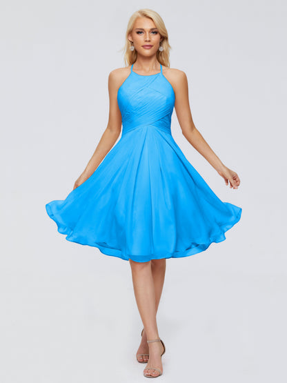 Molly Halter Knee Length Chiffon Bridesmaid Dresses With Pockets