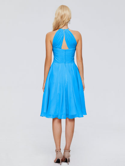Molly Halter Knee Length Chiffon Bridesmaid Dresses With Pockets