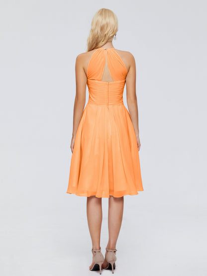 Molly Halter Knee Length Chiffon Bridesmaid Dresses With Pockets