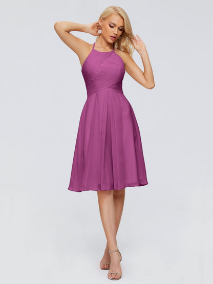 Molly Halter Knee Length Chiffon Bridesmaid Dresses With Pockets