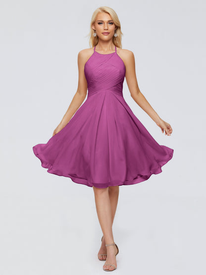 Molly Halter Knee Length Chiffon Bridesmaid Dresses With Pockets