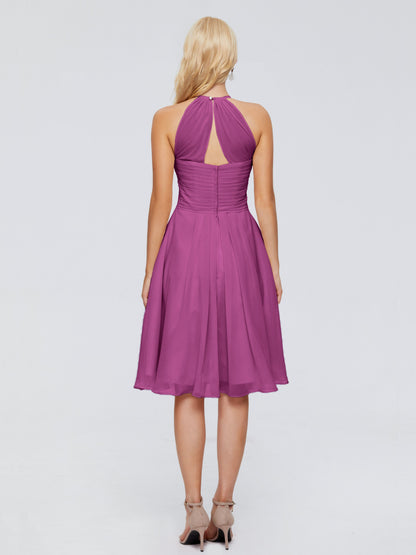 Molly Halter Knee Length Chiffon Bridesmaid Dresses With Pockets