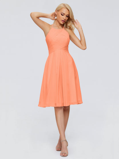 Molly Halter Knee Length Chiffon Bridesmaid Dresses With Pockets