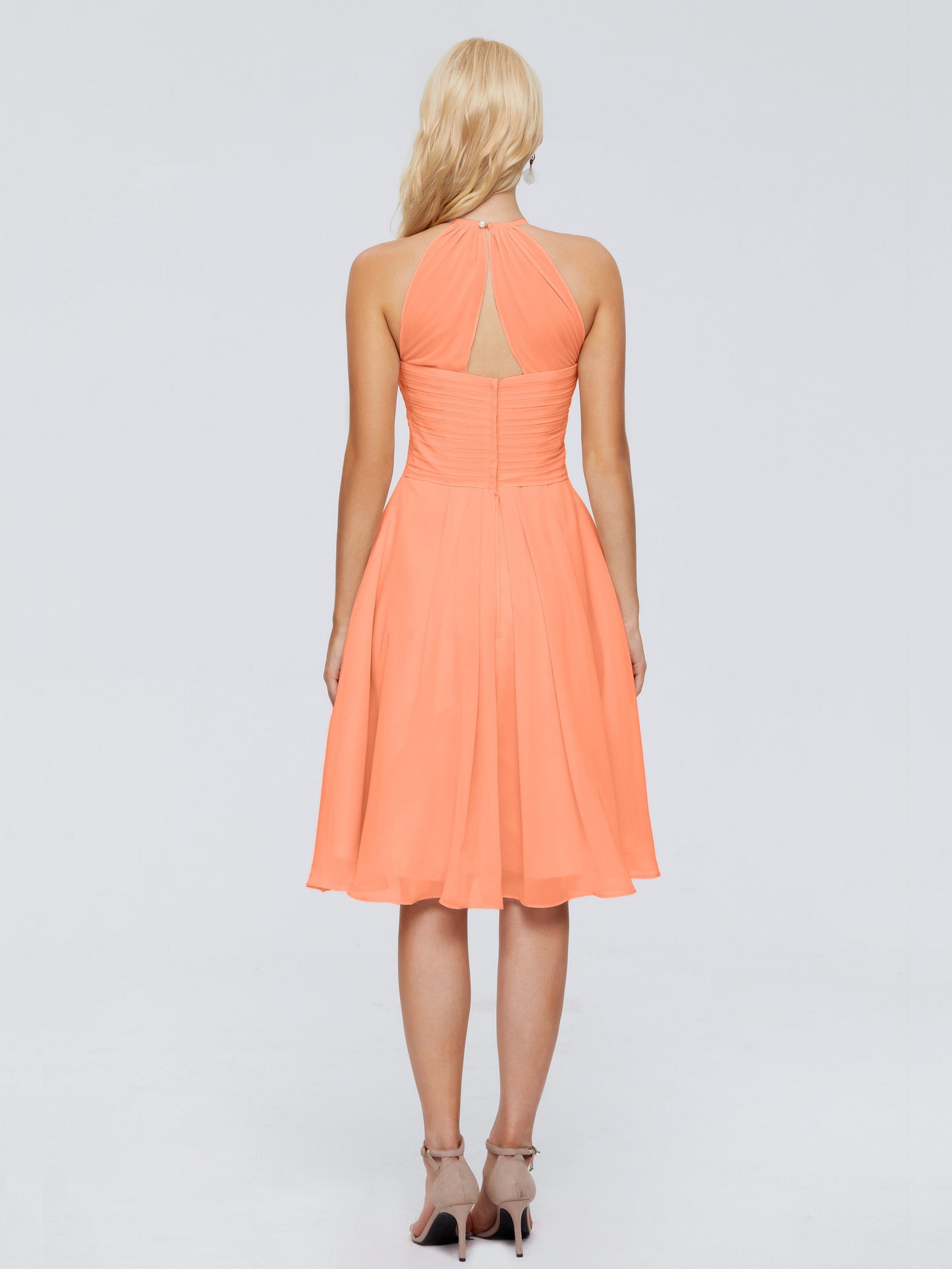 Molly Halter Knee Length Chiffon Bridesmaid Dresses With Pockets