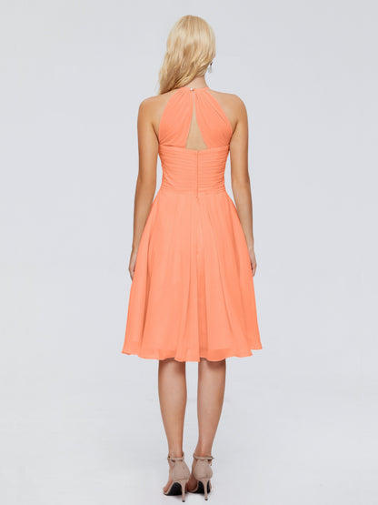 Molly Halter Knee Length Chiffon Bridesmaid Dresses With Pockets