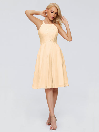 Molly Halter Knee Length Chiffon Bridesmaid Dresses With Pockets