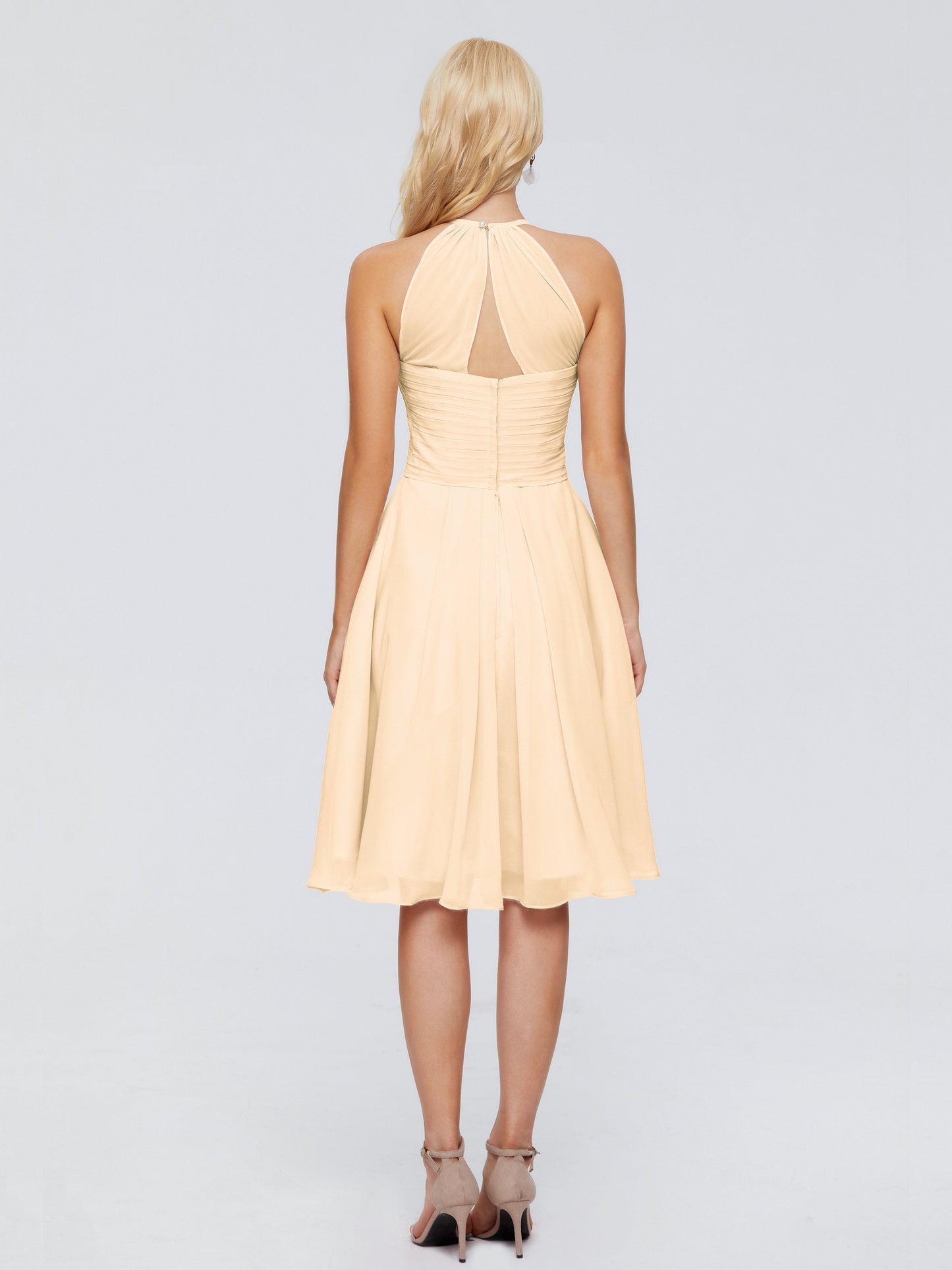 Molly Halter Knee Length Chiffon Bridesmaid Dresses With Pockets
