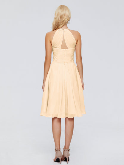 Molly Halter Knee Length Chiffon Bridesmaid Dresses With Pockets