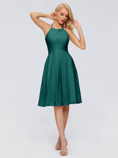 Molly Halter Knee Length Chiffon Bridesmaid Dresses With Pockets