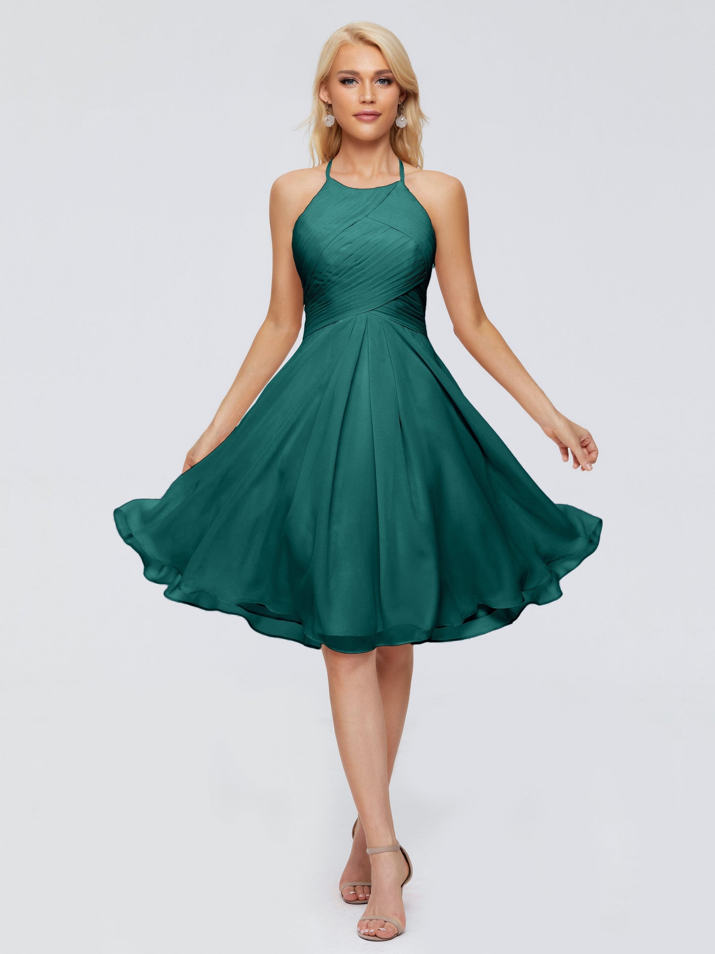 Molly Halter Knee Length Chiffon Bridesmaid Dresses With Pockets