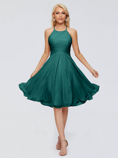 Molly Halter Knee Length Chiffon Bridesmaid Dresses With Pockets