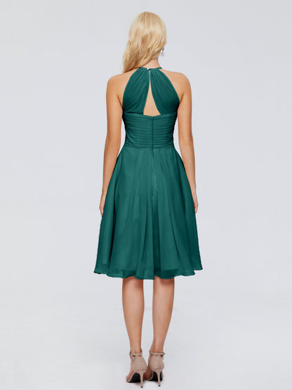 Molly Halter Knee Length Chiffon Bridesmaid Dresses With Pockets