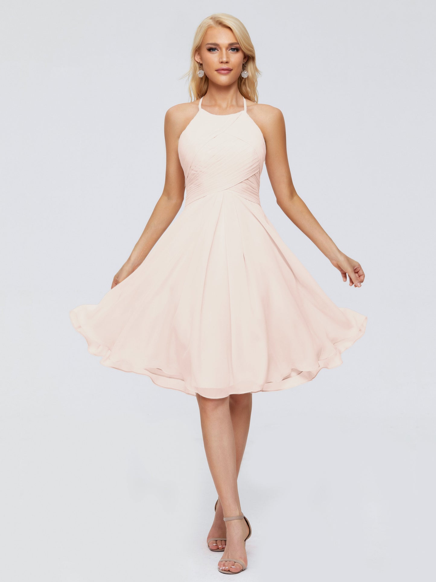 Molly Halter Knee Length Chiffon Bridesmaid Dresses With Pockets