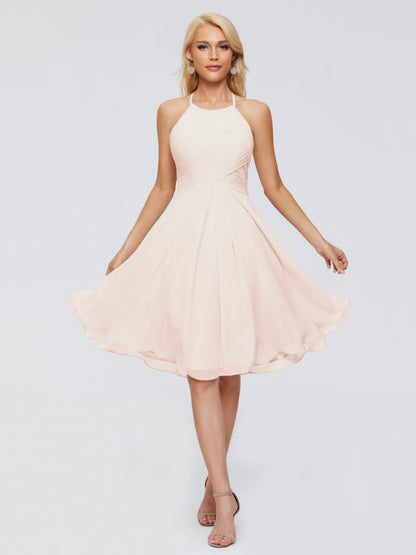 Molly Halter Knee Length Chiffon Bridesmaid Dresses With Pockets