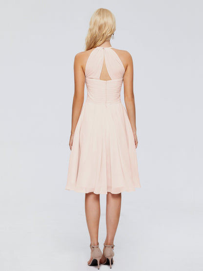 Molly Halter Knee Length Chiffon Bridesmaid Dresses With Pockets