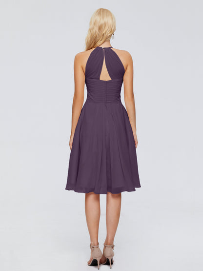 Molly Halter Knee Length Chiffon Bridesmaid Dresses With Pockets
