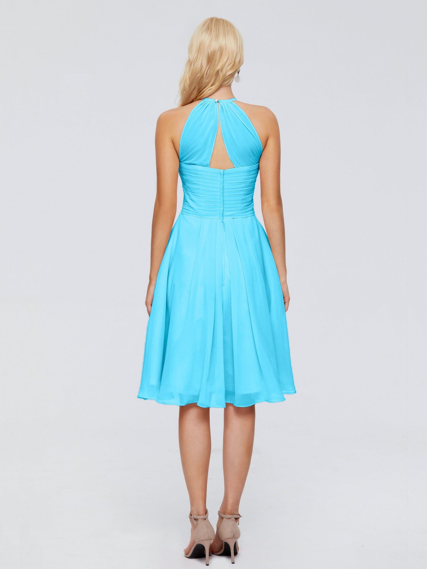 Molly Halter Knee Length Chiffon Bridesmaid Dresses With Pockets