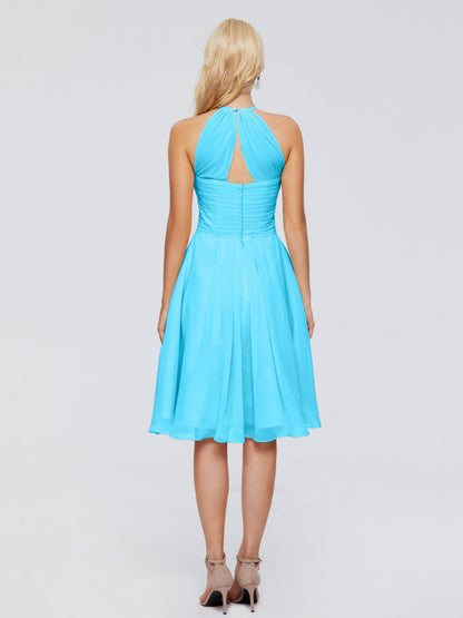 Molly Halter Knee Length Chiffon Bridesmaid Dresses With Pockets