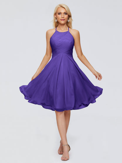 Molly Halter Knee Length Chiffon Bridesmaid Dresses With Pockets