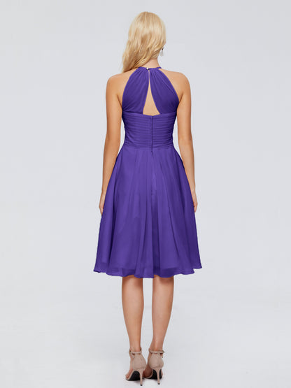 Molly Halter Knee Length Chiffon Bridesmaid Dresses With Pockets