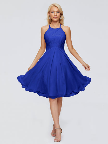Molly Halter Knee Length Chiffon Bridesmaid Dresses With Pockets